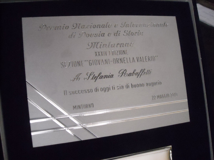 22/05/2010 - Vincitrice Premio MINTURNAE di POESIA e STORIA XXXIV ed.